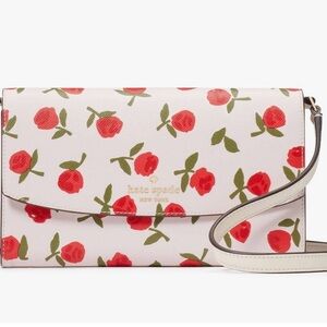 BNWT Kate Spade Rose Dana Small Flap Crossbody Bag Print White and Red